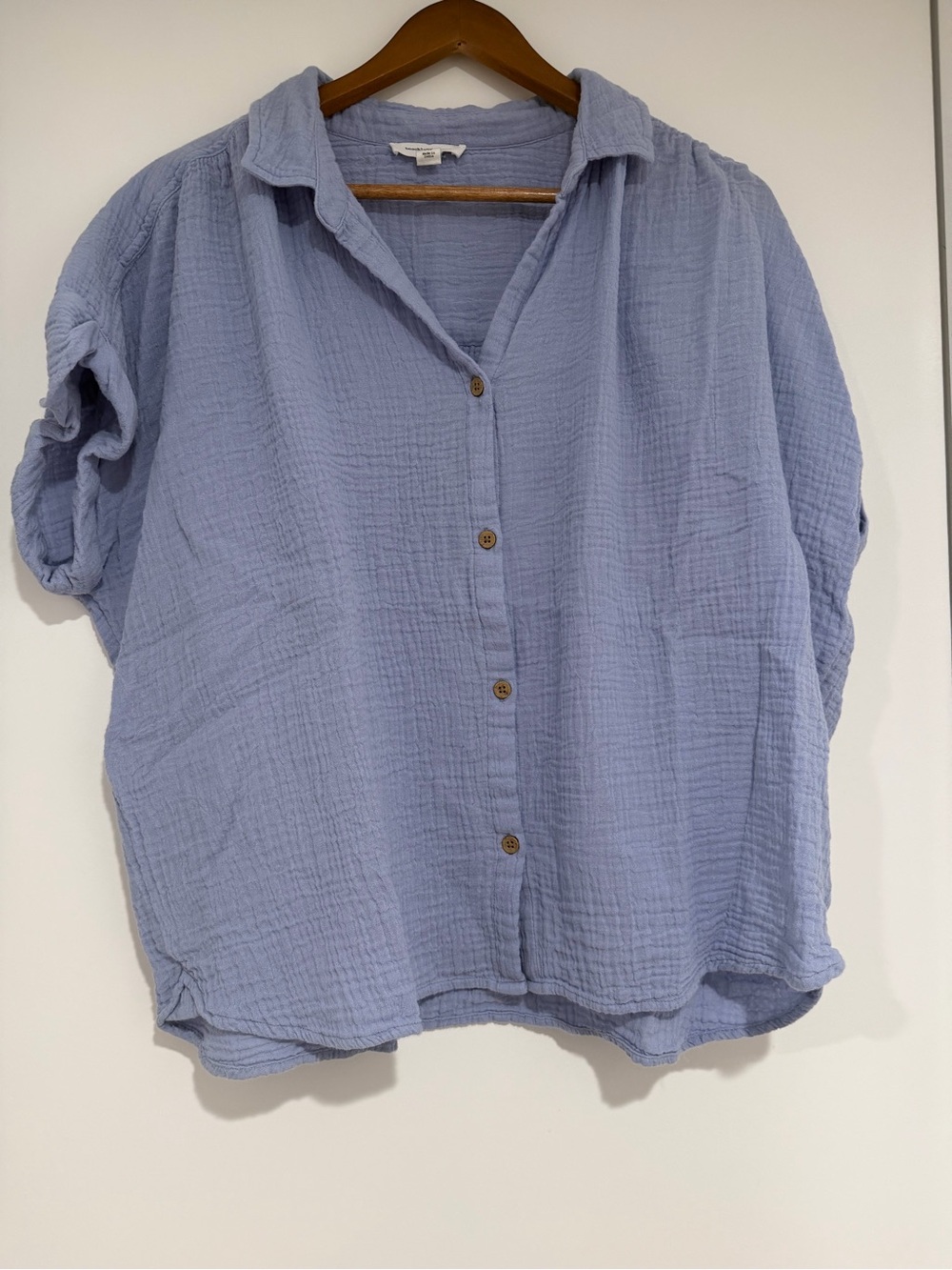 beachlunchlounge Dawson 100% Cotton Gauze Blue Acid Wash Button-Front Top Size X - Picture 7 of 9